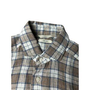 Suitsupply Shirt Mens Large Brown Tartan Plaid Pure Linen Slim Fit 39/40 15½/15¾